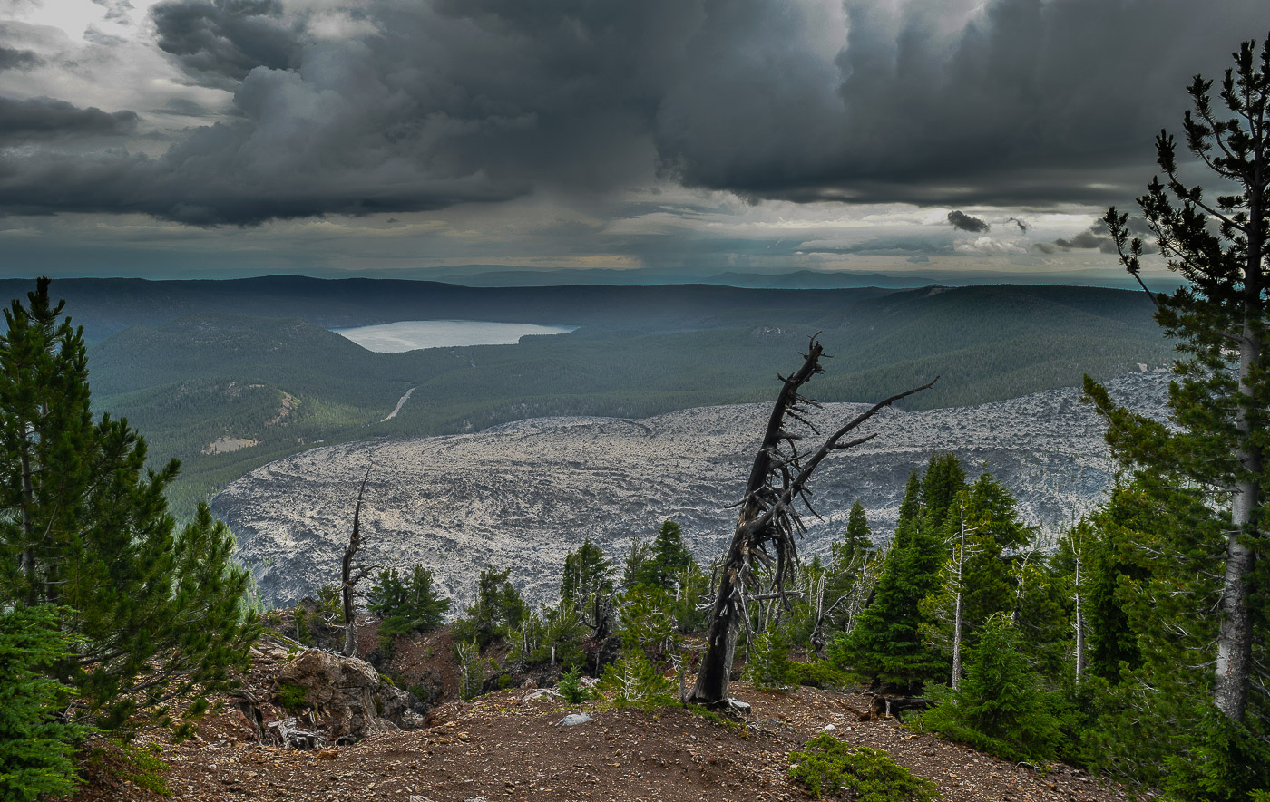 Afternoon thunderstorm over Obsidian Flow, Newberry National Volcanic Monument, Oregon